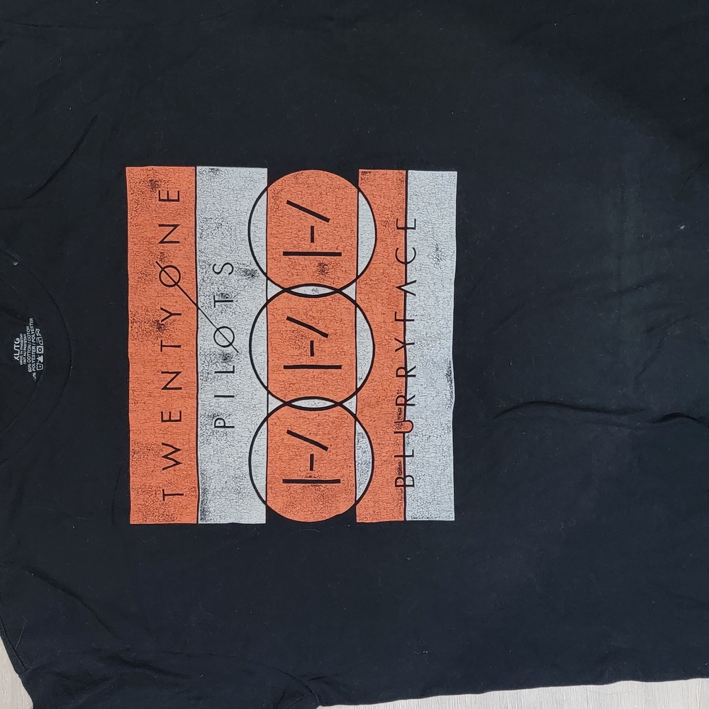 21 Pilots Black Graphic T-Shirt with Orange and Gray Design